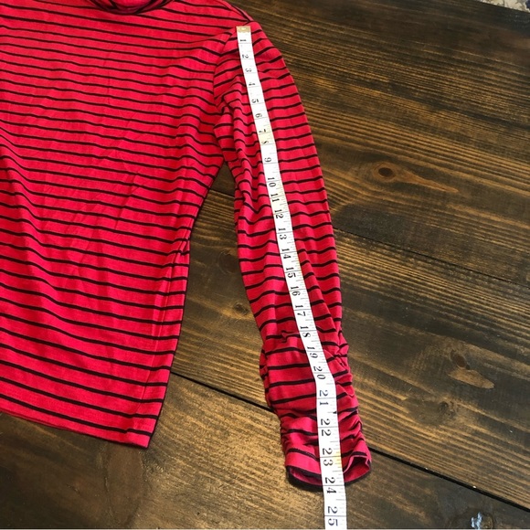 Striped Ruched Turtleneck Shirt Layering Piece Fall Winter Minimalist Retro - Picture 8 of 11